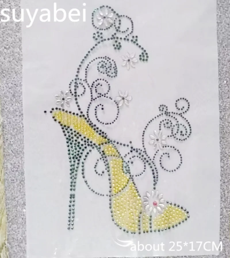 

2pc/lot Flower high heel shoes hot fix rhinestone transfer motifs iron on applique patches iron on transfer designs shirt coat