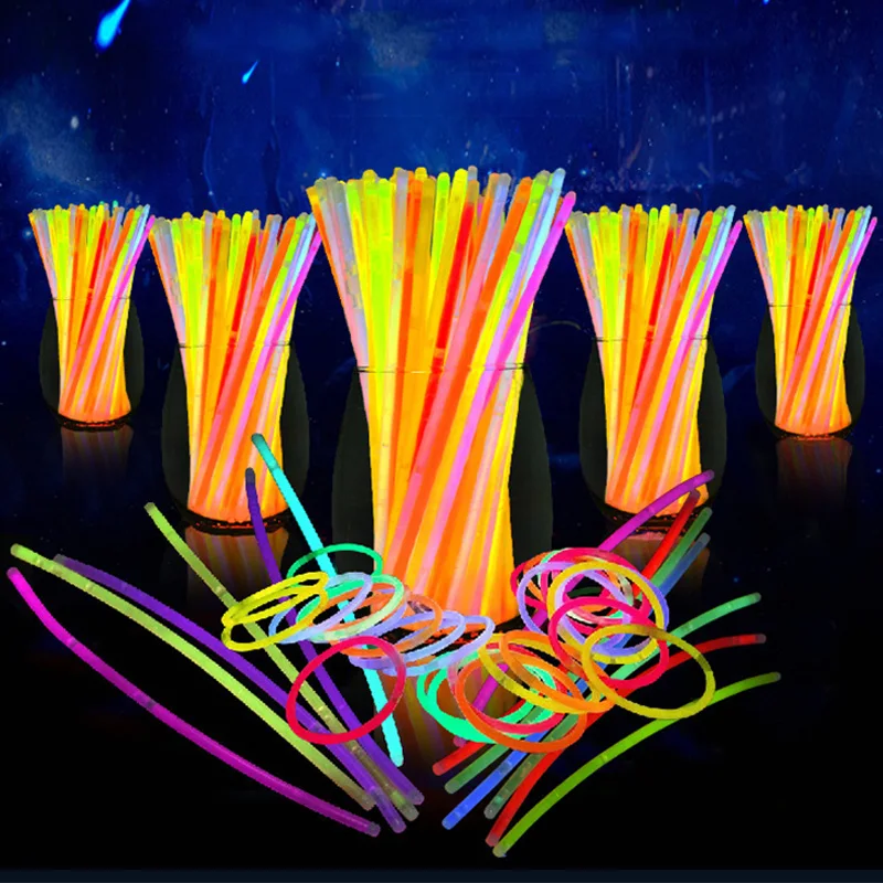 10/25/50/100 Stück Fluoreszenzstäbe, leuchtendes Armband, Partyzubehör, mehrfarbig, leuchtender Stick, hell, bunt, biegbar, TMZ – Detail 1