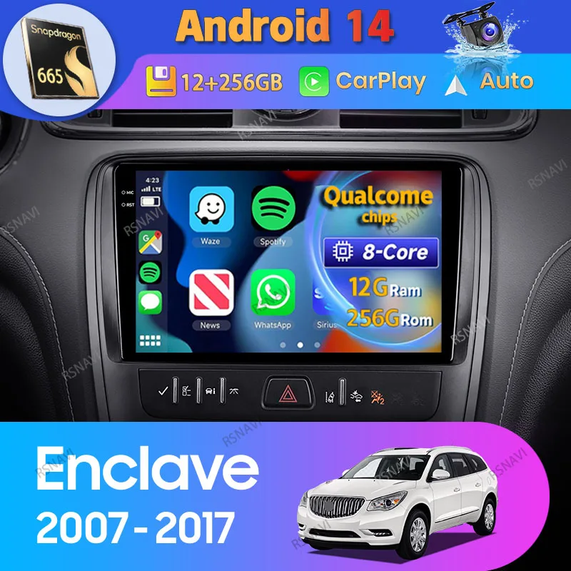 

Android 14 Car Radio GPS For Buick Enclave 2007 2008 - 2017 Carplay Auto Navigation DVD Video DSP 360 Camera 2 Din Stereo Player