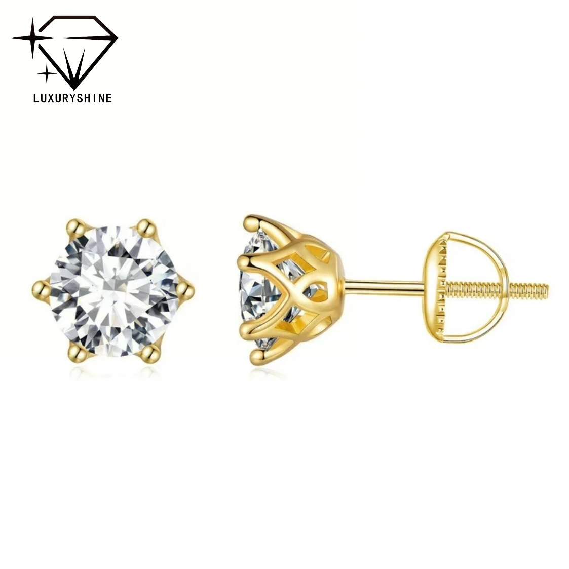 

LuxuryShine круглые серьги-гвоздики с бриллиантами, выращенные в лаборатории, VVS2/VS1, прозрачность, 18-каратное твердое золото, ювелирные изделия на заказ