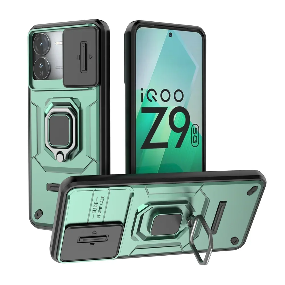 For iQOO Z9 Turbo Anti-Shock PC TPU Case With Lens Protector,Stand Holder Rugger Armor Hard Case For OPPO IQOO Z9X cases