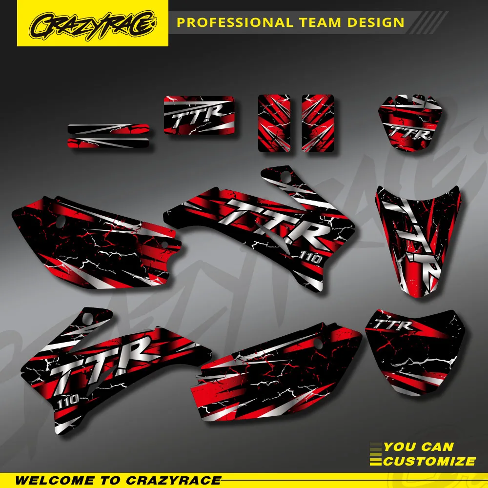 

Наклейки на мотоцикл, обтекатель, графический фон, набор наклеек для Yamaha TTR110 TTR 110, все годы, украшение для велосипеда, на заказ