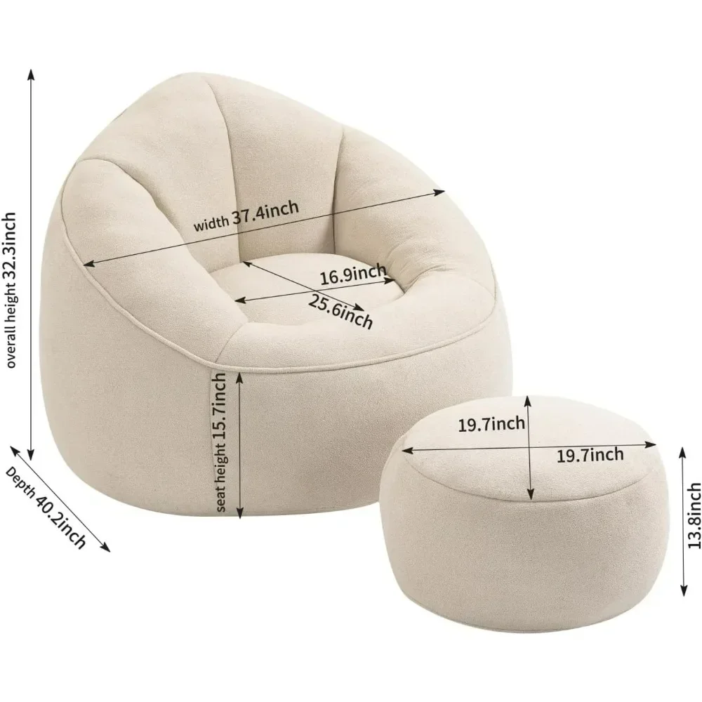 Beanbag chair and footstool, comfortable beanbag sofa chair, high-pressure foam couch, used in living room and bedroom