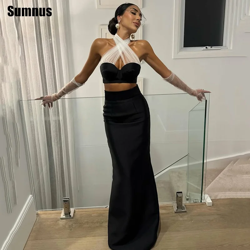 

Sumnus Elegant Mermaid Prom Dresses Halter Floor Length Two Pleats Formal Dresses فساتين سهرة Customized