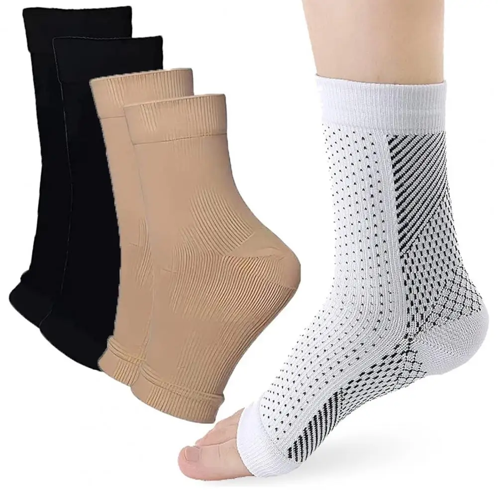 1 Pair Compression Ankle Cuffs Mid-tube Open-toe Socks Neuropathy Ankle Sleeves Sport Ankle Support For Unrestricted Movement