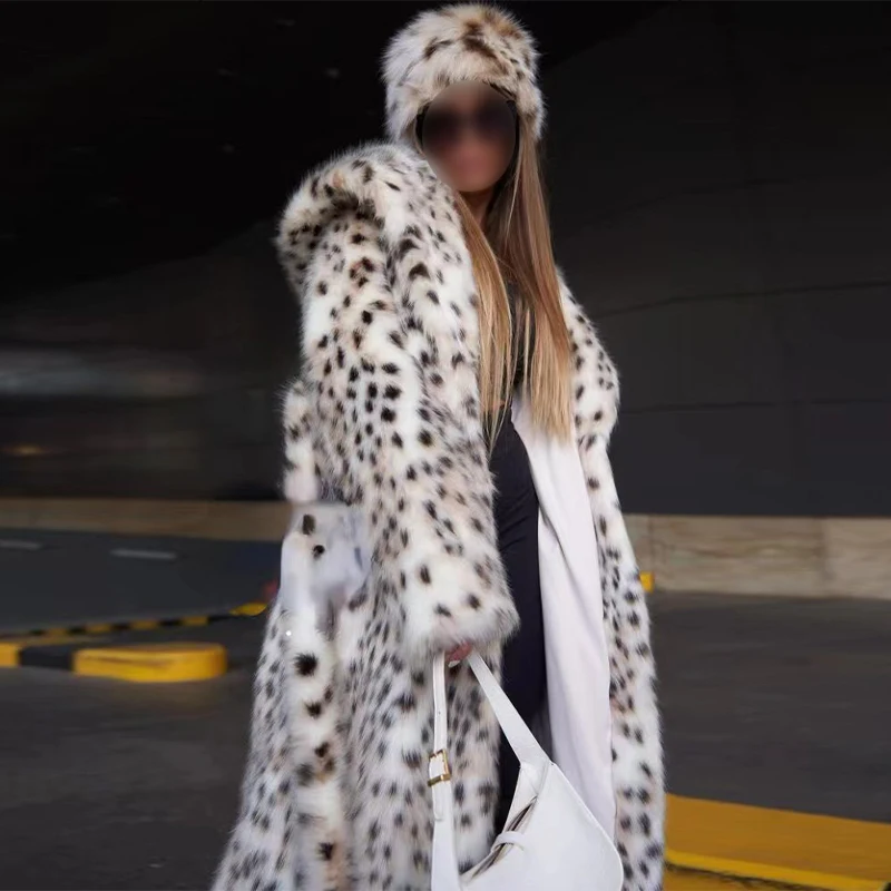 

Модное женское пальто из искусственного меха с леопардовым принтом, зимнее шикарное длинное красочное толстое теплое мягкое волосатое высококачественное пушистое меховое пальто