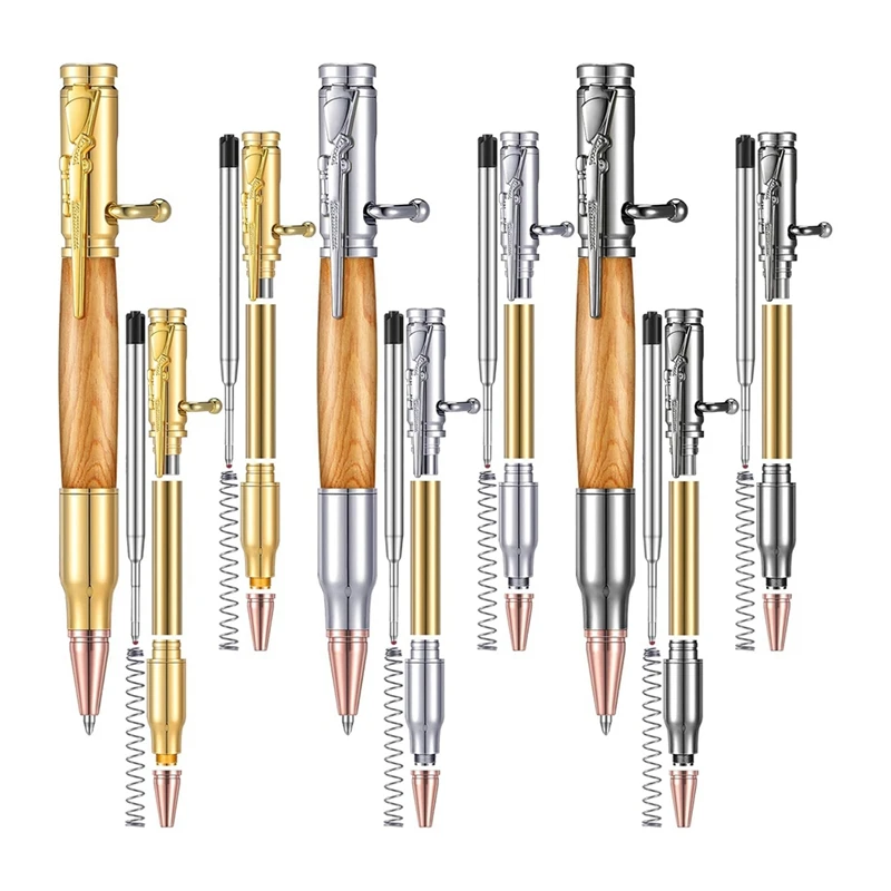 Set Of 6 Slim Pens,Multi-Color Wooden Swivel Pen Set With Refill Shaft Bolt-On Ballpoint Pen For DIY Wooden Swivel