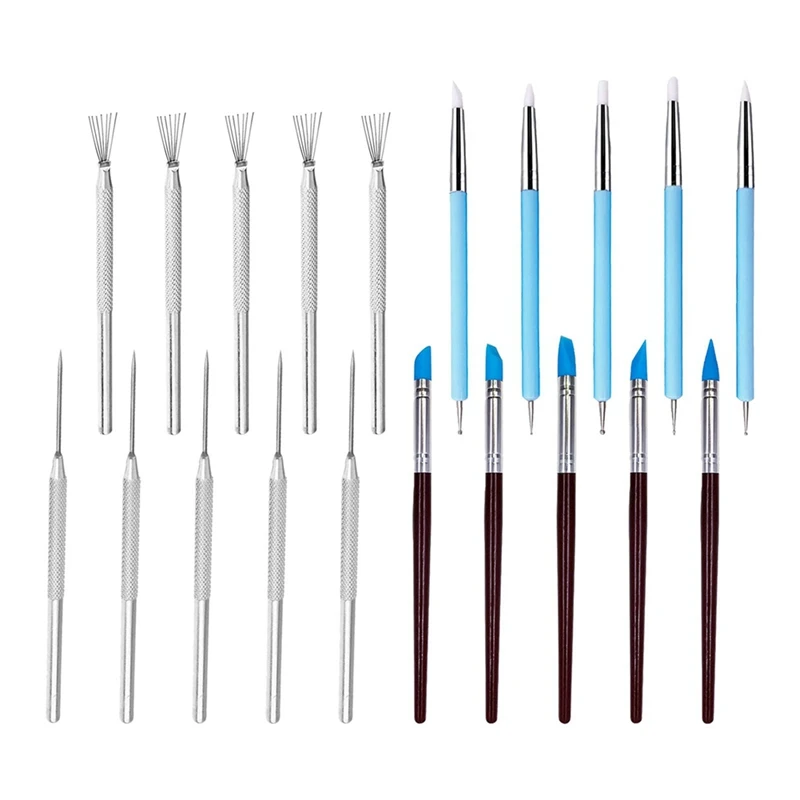 Clay Needle Tools With Silicone Clay Sculpting Tool, 20Pcs Pottery Craft DIY Handicraft