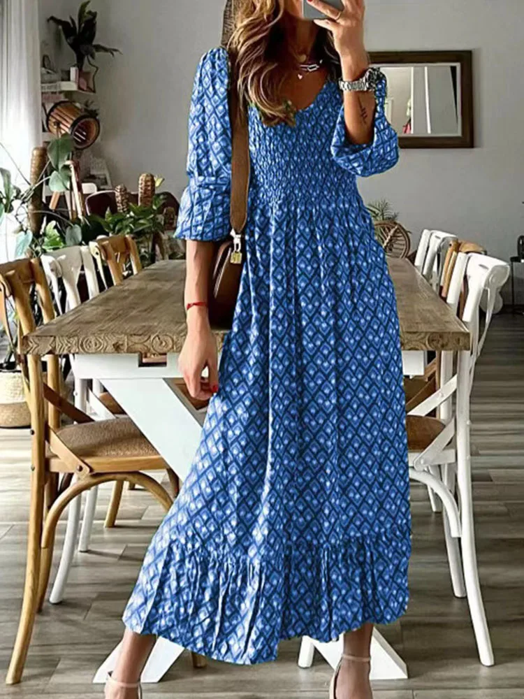 Retro Butterfly Sleeve Women Holiday Long Dress Sexy V Neck Casual Party Dress Streetwear Spring Summer Female Boho Maxi Dress