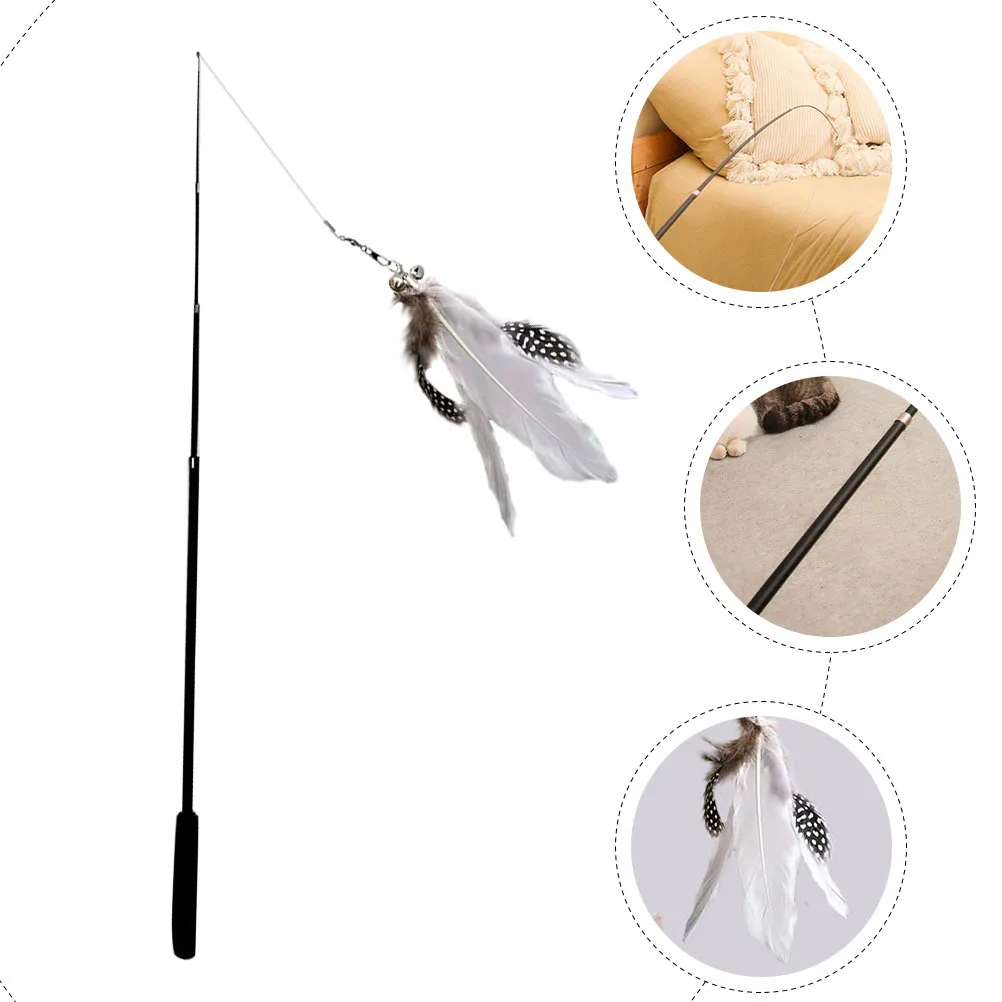 

Cat Teasing Fishing Pole Telescopic Kitten Black Interactive Pet Exercise Fun Home Indoor Hunting Instincts