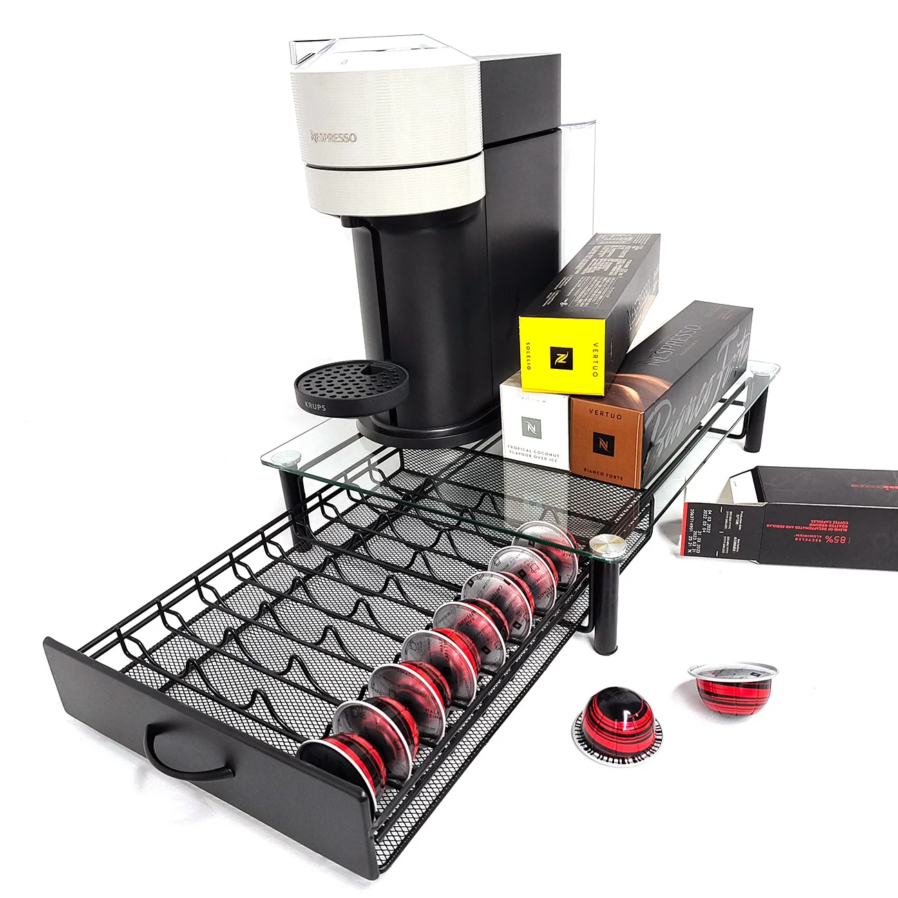 

Coffee Capsule Pod Holder Nespresso Vertuoline Capsules Holder Glass Tray Dolce Gusto 40 Pods