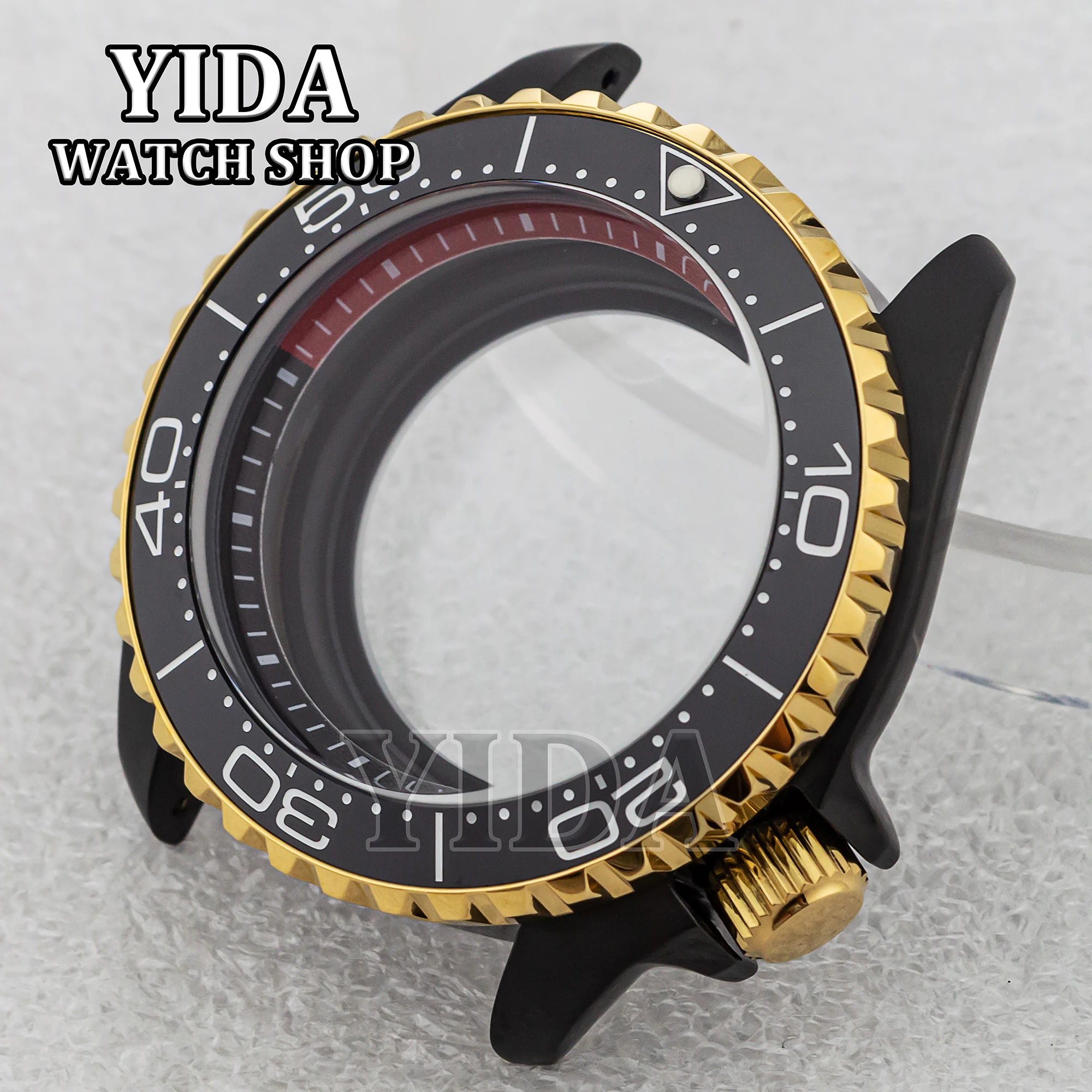 

42MM Black/Gold Watch Case Stainless Steel Case For SKX007 Sapphire Glass 28.5MM Dial NH35 NH36 Automatic Movement Replacements