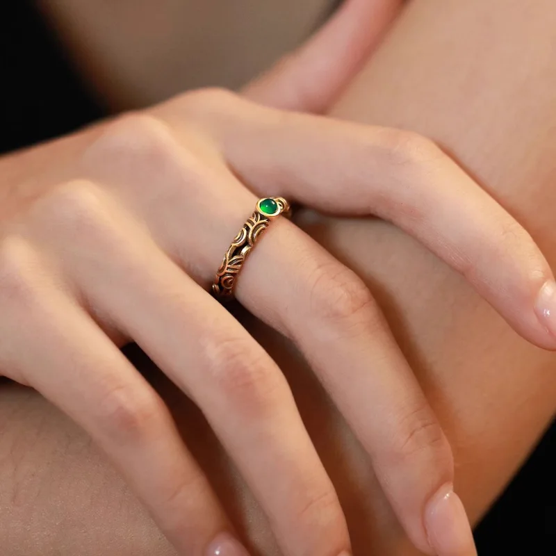925 Silver Open Finger Ring Flower Leaf Design Green Golden Vintage Stackable For Women Girl Jewelry Gift Dropship Wholesale