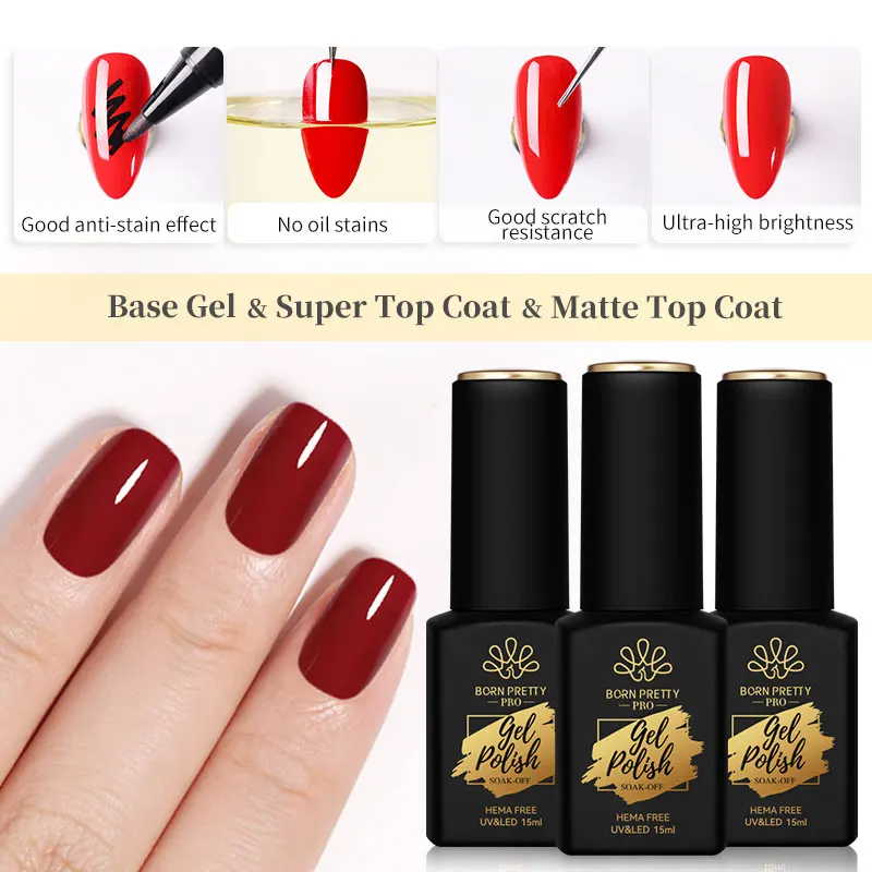 BORN PRETTY PRO Hema Base libera Gel Top Coat Smalto Super Top Coat Rinforzo Saok Off Gel UV Nail Art Smalto