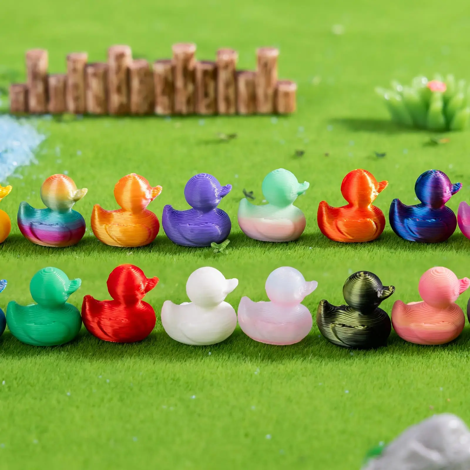 50pcs/box 3D Printed Mini luminous Ducks Gradient Color Ducks Miniature Pets Desk Ornaments Garden Crafts Landscape Decor Gifts