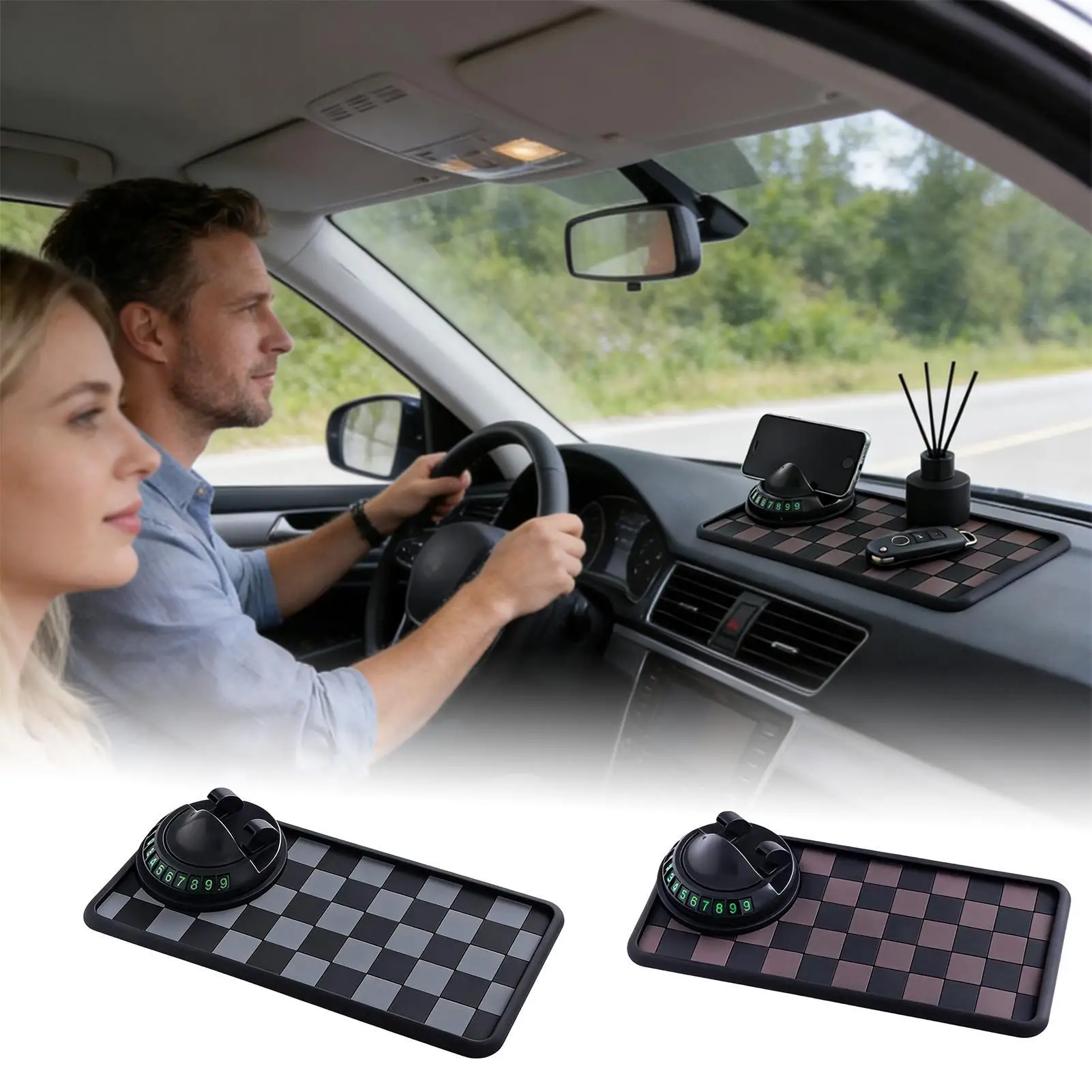 Car Dashboard Mat with Parking Number Universal Organizer Anti Slip Dashboard Mat Cover for Truck Sedan Vehicle Interior Decor