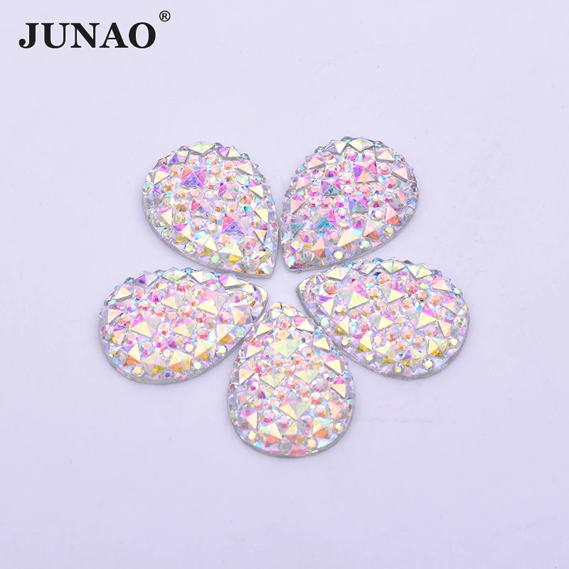 JUNAO 8x13mm 13x18mm Drop Crystal AB Glitter Large Resin Rhinestone Flatback Cabochon Gems Wedding Decoration Clothing Crafts