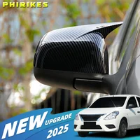 Cubierta de espejo retrovisor lateral para Nissan Sunny 2010 2011 2012 2013 2014 2015 2016, pegatina de tapa negra, carcasa de espejo embellecedora