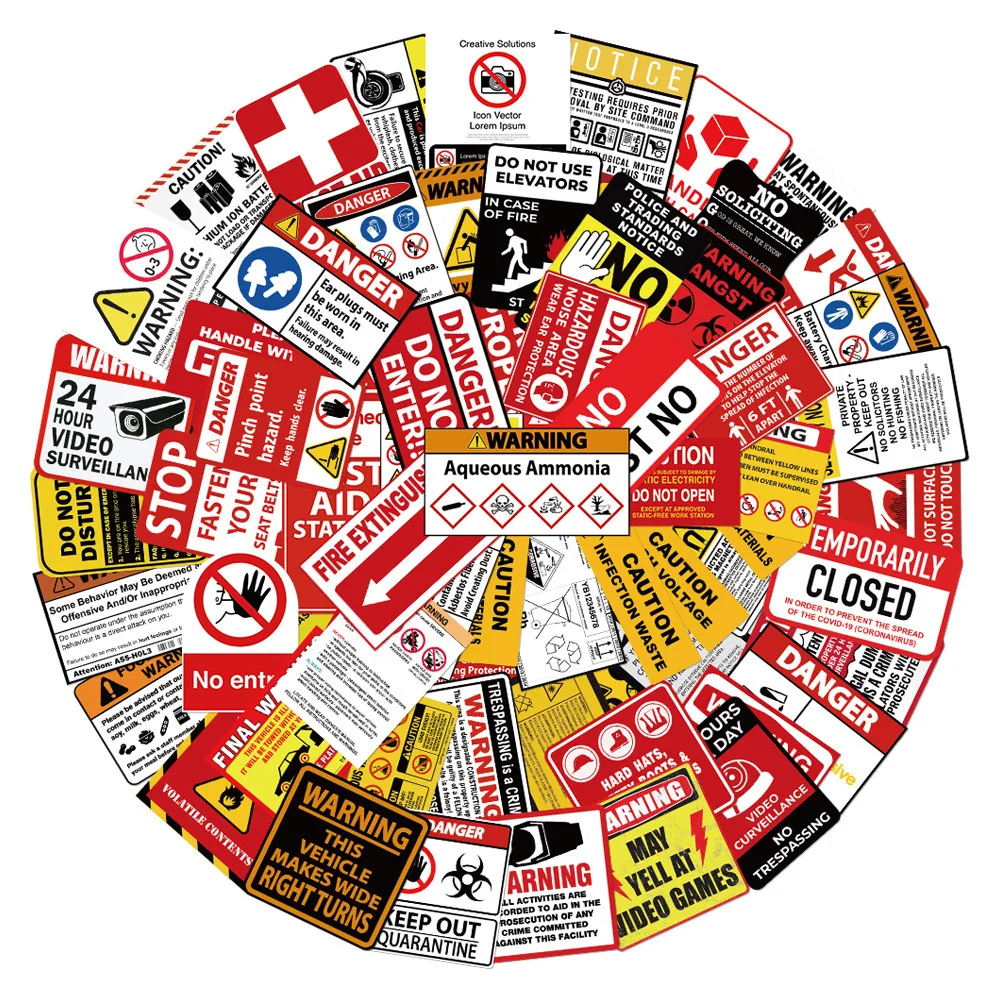 

10/30/75pcs Cartoon Warning Stickers Danger Banning Signs Graffiti Sticker Skateboard Notebook Phone Bike Waterproof Decals Toy