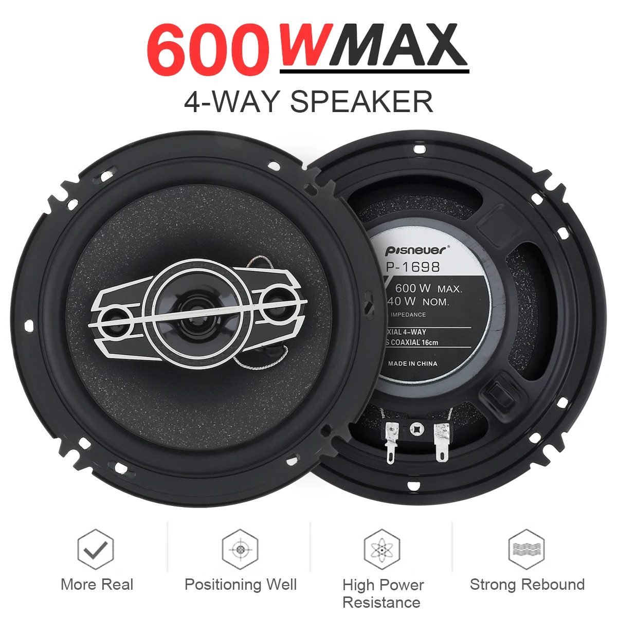 2pcs 6 Inch 4 Way 600W Car Coaxial Auto Music Stereo Full Range Frequency Hifi Speakers with Non Destructive Installation