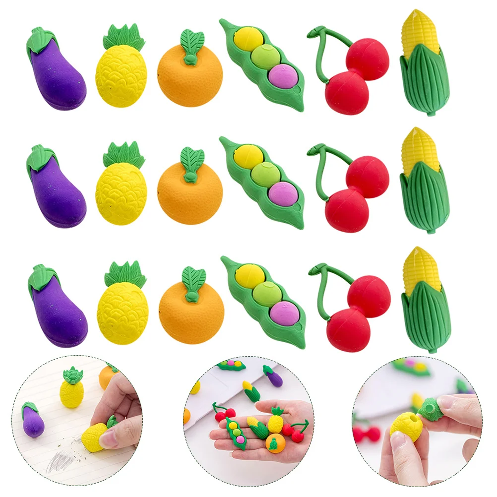 

4Sets Adorable Cartoon Erasers Fruits Vegetable Shape Tpr Bright Color Toddlers Educational Tool Small Exquisite Gifts