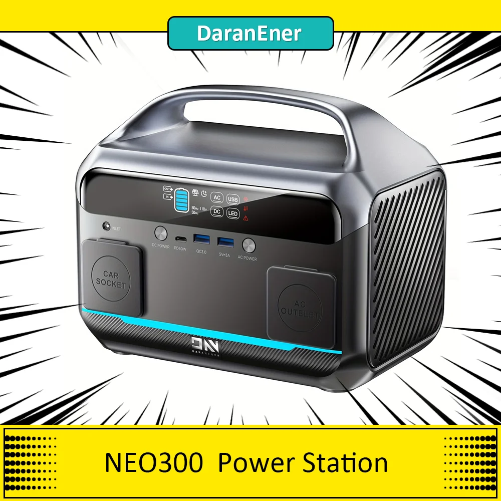 DaranEner NEO300 Portable Power Station, 300W 268.8Wh LiFePO4 Battery, USB-C PD60，Green Outdoor Power GeneratorW，Easy to Carry