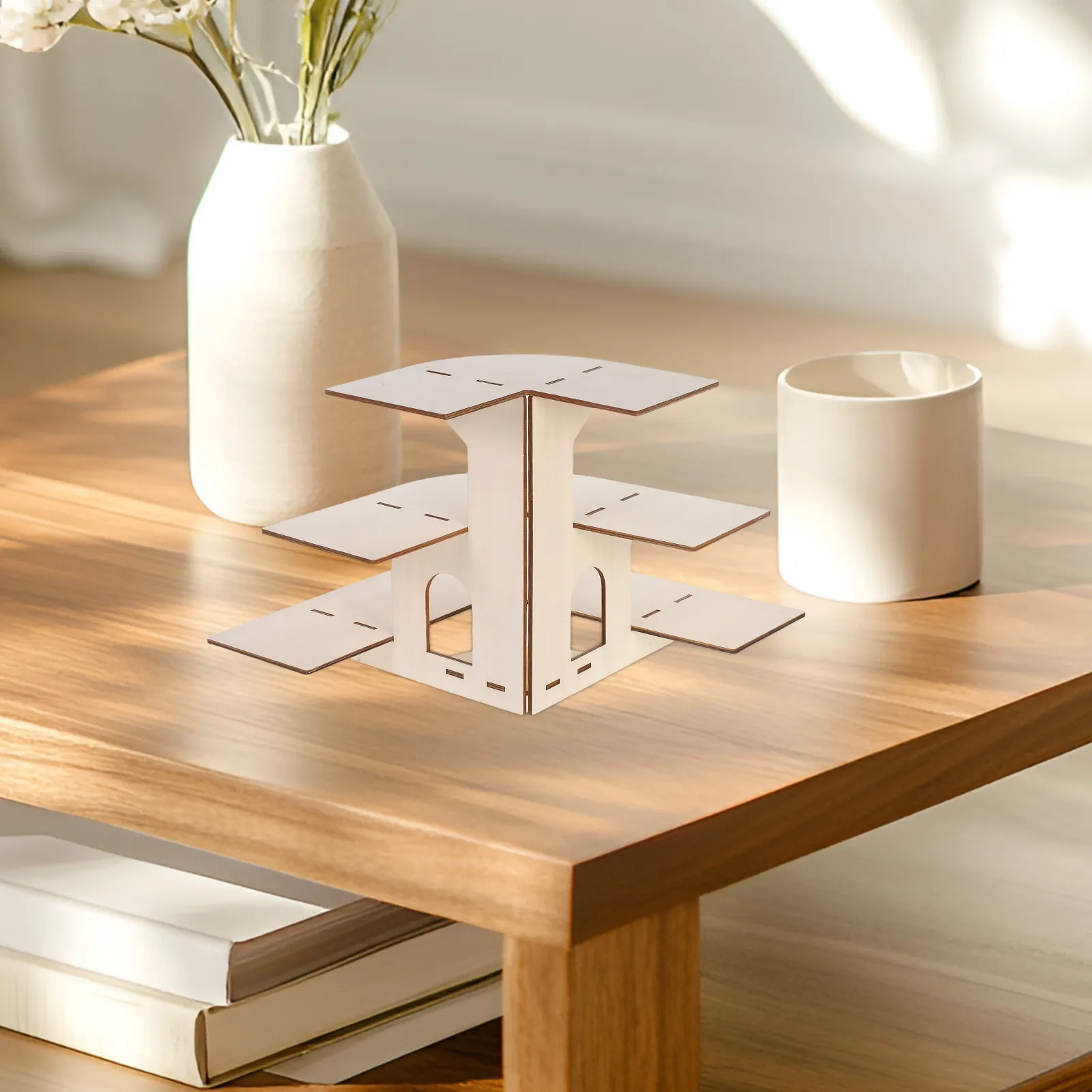 3-Tier Wooden Retail Display Rack Detachable Tabletop Organizer Natural Wood Finish for Jewelry Sunglasses Cosmetics Desktop