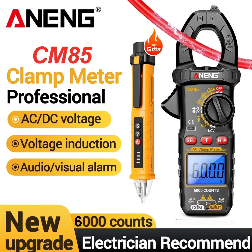 

ANENG CM85 Clamp Meter VD802 Voltage Tester Kit 6000 Counts 600A AC Current 600V Voltage NCV Detection Temperature Test Electric