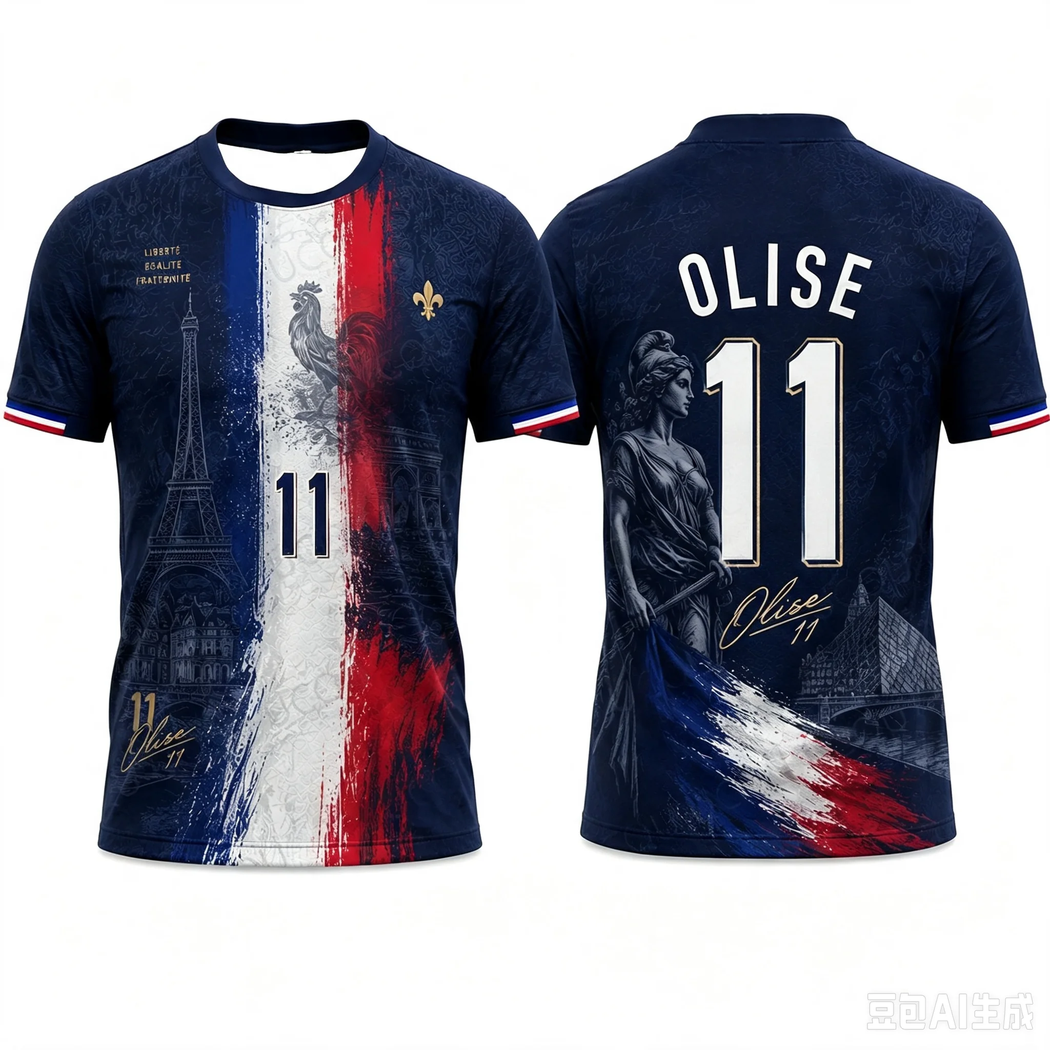 2026 Sommer Neues Sommer Olise 11 Fußballtrikot Herren Französische Flagge Fußballshirt Grafik Fan T-Shirt Kurzarm Sport-Top Y2k