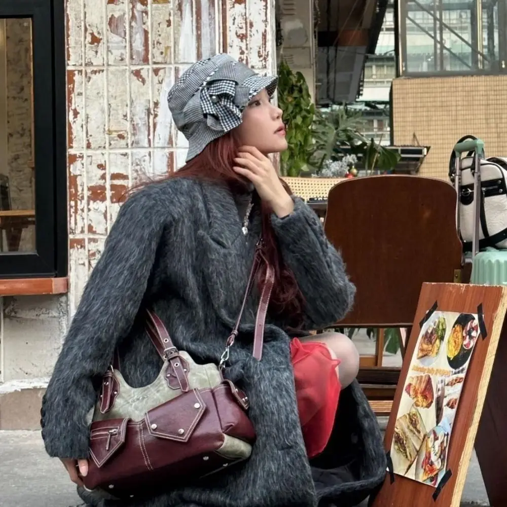 

PU Women's Shoulder Bag with Denim Patchwork Crossed Color Crossbody Bag Casual Design Large Capacity Armpit Handbag