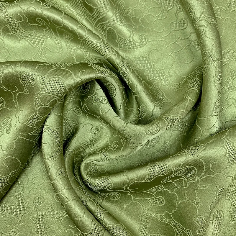 

1 meter 100% Mulberry Silk 22 momme Heavy Jacquard Silk Fabric Green Color with Floral 114cm 45" wide by the yard JX171