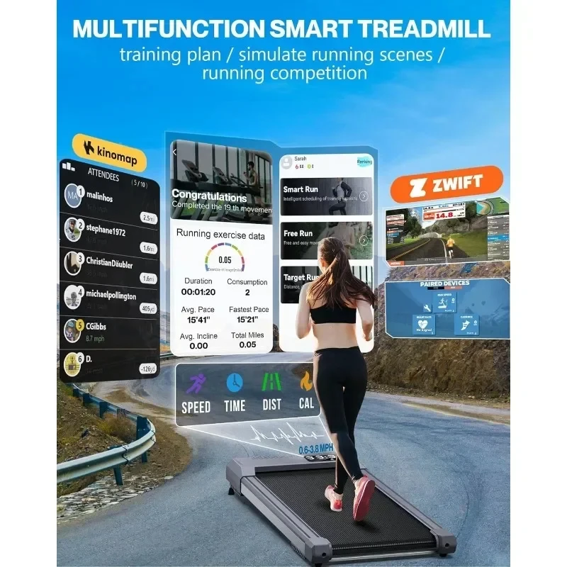 6% Incline Walking Pad Treadmill Under The Desk Home Small Work Portable Treadmill for Office Apartment