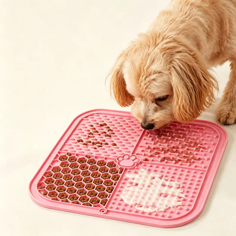 Leckmatte aus lebensmittelechtem Silikon für Haustiere, Slow-Feeder-Pad mit starkem Saugnapf, Anti-Schluck-Futterschale für Hunde, Katzen und Leckerlis – Detail 4