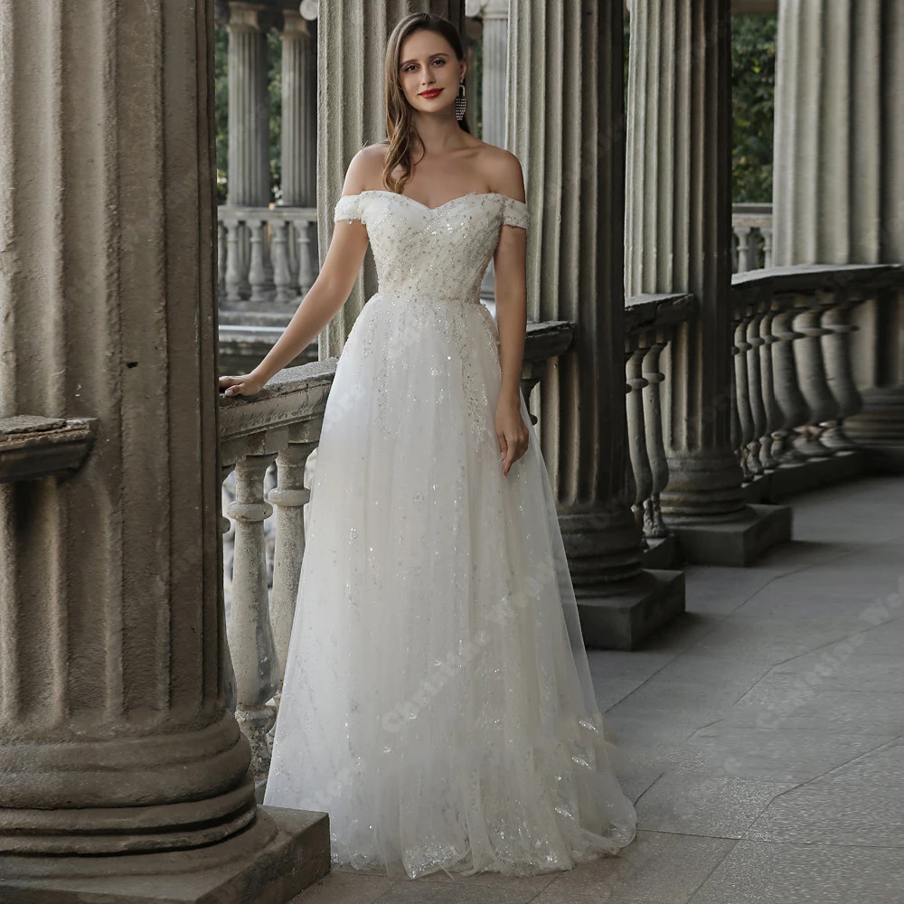 Robes de mariée A-Line en tulle élégant pour les patients, la mariée initiée, quelle que soit la longueur de vadrouille, appliques en dentelle, robe de princesse éducative