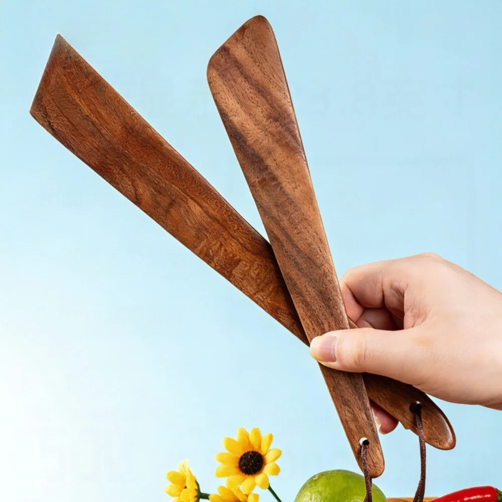 1PC Wooden Diagonal Shovel Camping Portable Triangular Stir Fry with Hanging Wooden Shovel