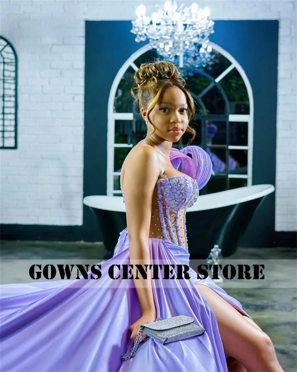 Brilhante roxo frisado querida um ombro sereia vestido de baile preto menina vestido de gala festa formal ocasião vestido personalizado