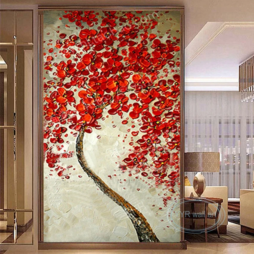 

Red Flower Botanical Painting Handmade Canvas Oil Painting Wall Decoration Art Vertical Mural Abstract Pattern For Porch Hotel