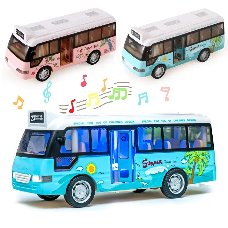 Glowing School Bus Toys Cars Die Cast Metal Little Cars City Bus With Sound Music Friction Powered Cars Play Toys Gift For Kids