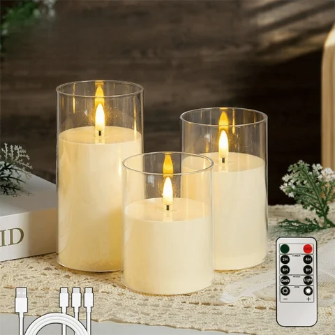 Rechargeable LED Flameless Candles Realistic Flickering with Remote Control Electronic Candles Timer Swinging Head
