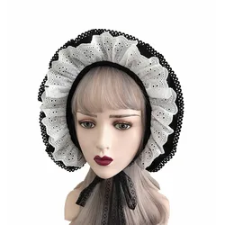 Vintage Style Ruffles Bonnet Hat Women Girls Maid Cosplay Mop Hat Pumpkin Cap