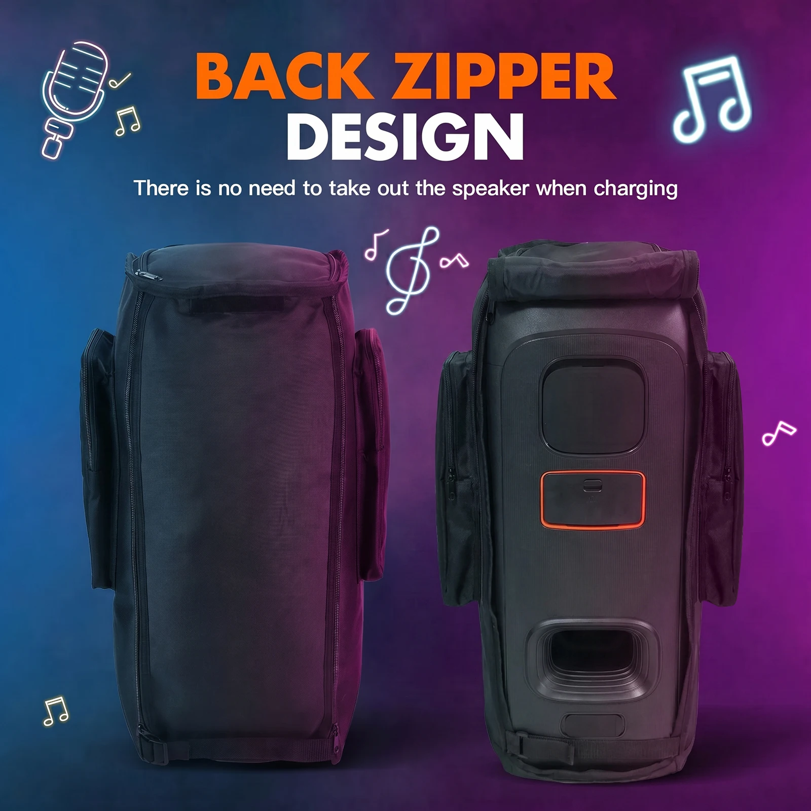 Speaker Cover Case Fits for PARTYBOX 110/120 with Microphone​ & Accessories Pocket Multi-Window Zipper Design