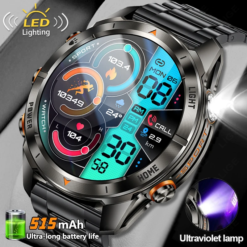 

LIGE Смарт-часы для мужчин, полный сенсорный экран, монитор сердечного ритма, кислорода в крови, умные часы для здоровья, мировое время, секундомер, часы с сообщениями