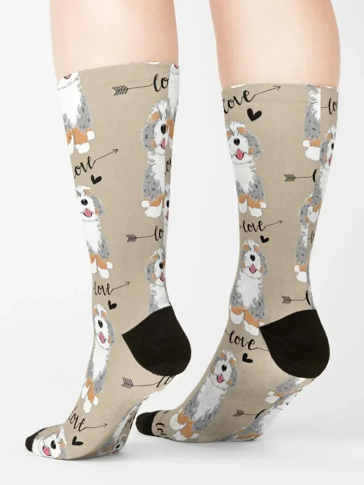 LOVE Blue Merle Bernedoodle Socks custom sports designer brand moving stockings winter gifts Ladies Socks Men's