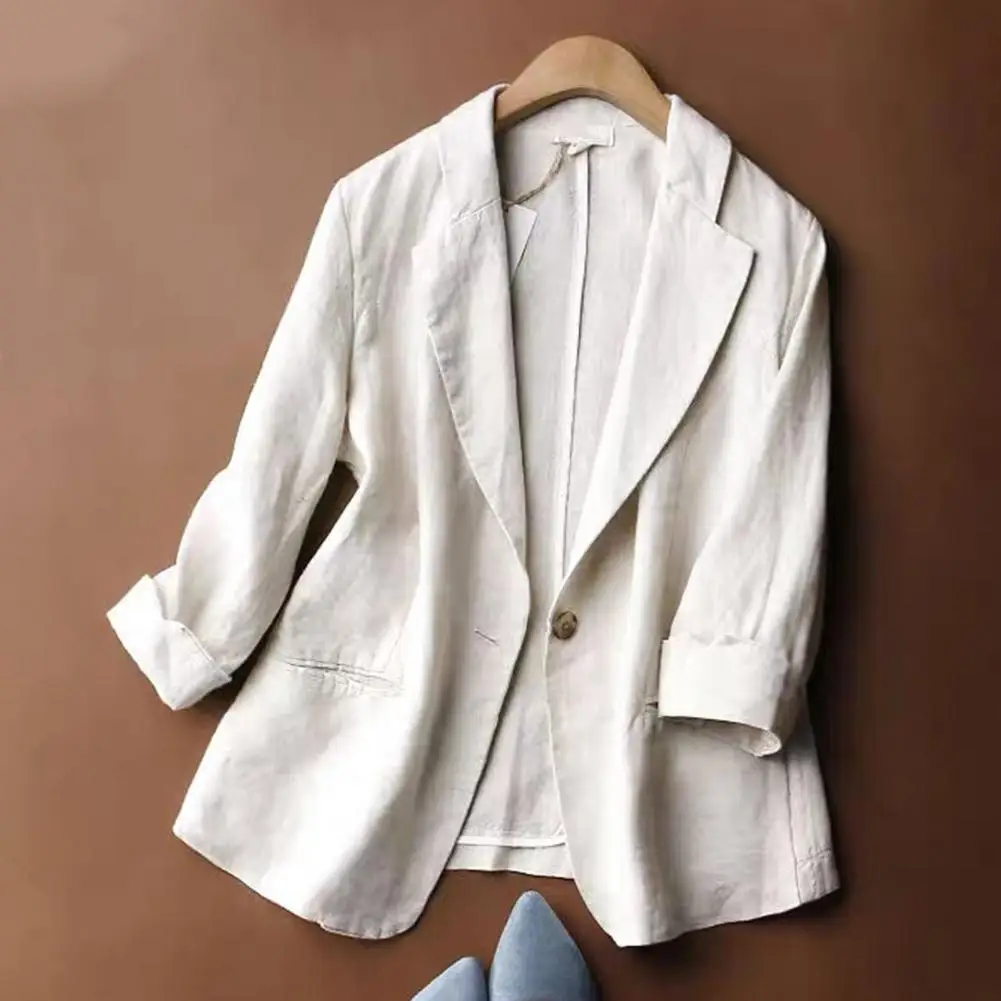 Trendy Women Blazer Firm Stitching Women Suit Coat Loose Type Pockets Formal Lady Blazer  Anti-pilling