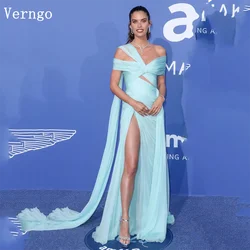 Verngo Sky Blue Chiffon Evening Dress One Shoulder A Line Side Slit Formal Occasion Dress Sexy Cut Out Prom Gown Customized