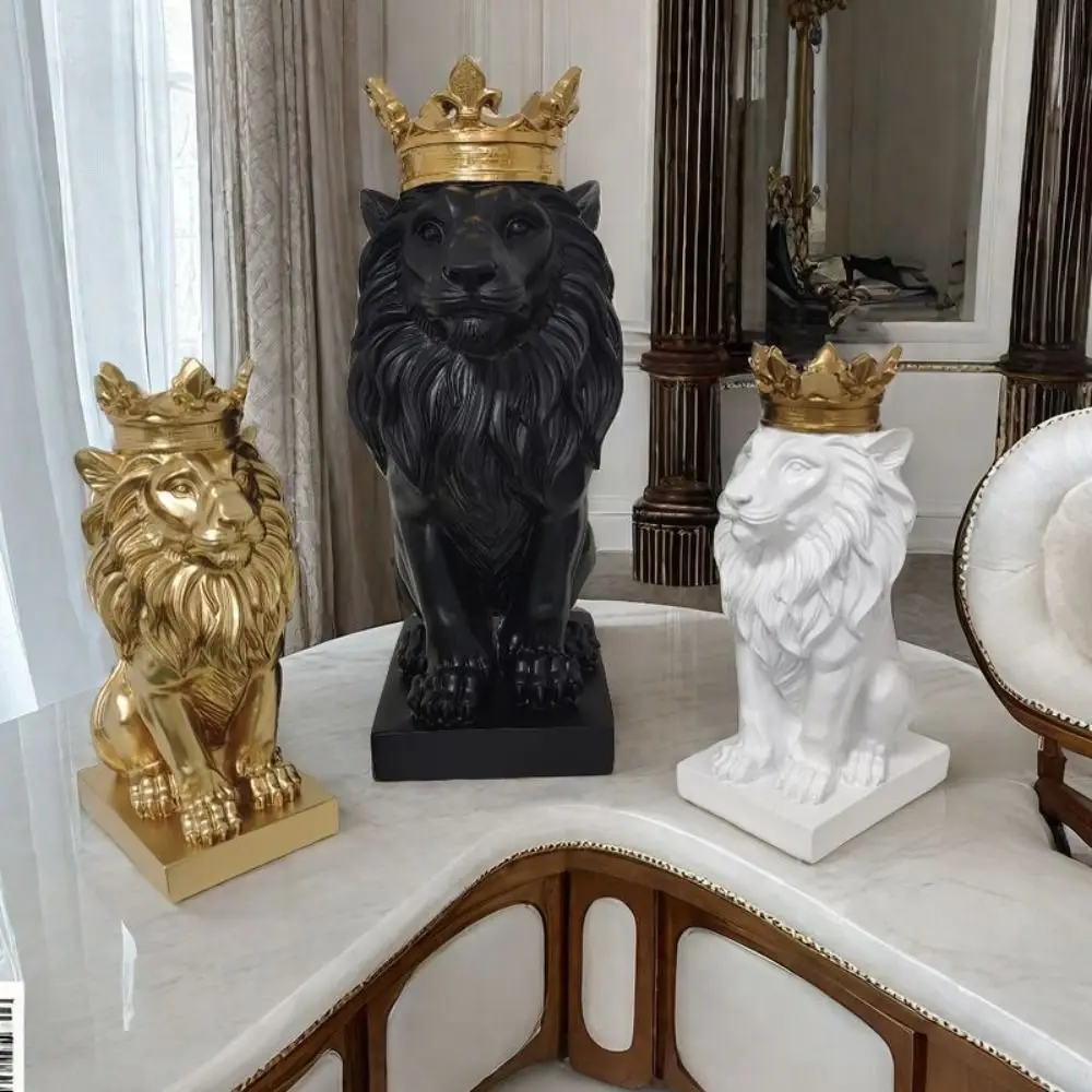 Creative Handmade Crown Lion Ornament Harmless No odor Resin Lion Statue Safety Lion Head Figurine Living Room