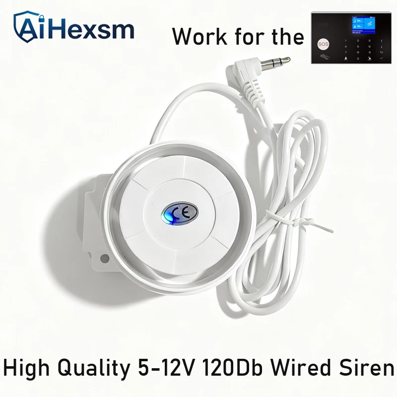 

high quality white 120dB Buzzer Alarm Horn Anti-theft Alarm Wired 5-12V High Decibel Police Siren Air Raid Siren with Audio Jack