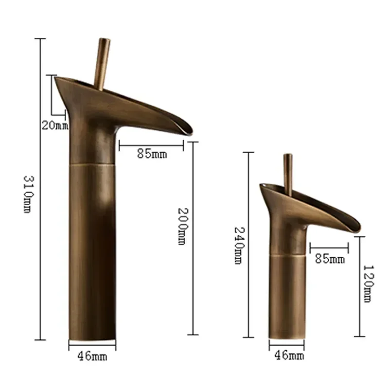 Klassische Einhand-Wasserhähne aus antikem Messing, an Deck montierter schwarzer Wasserfall-Waschtischarmatur