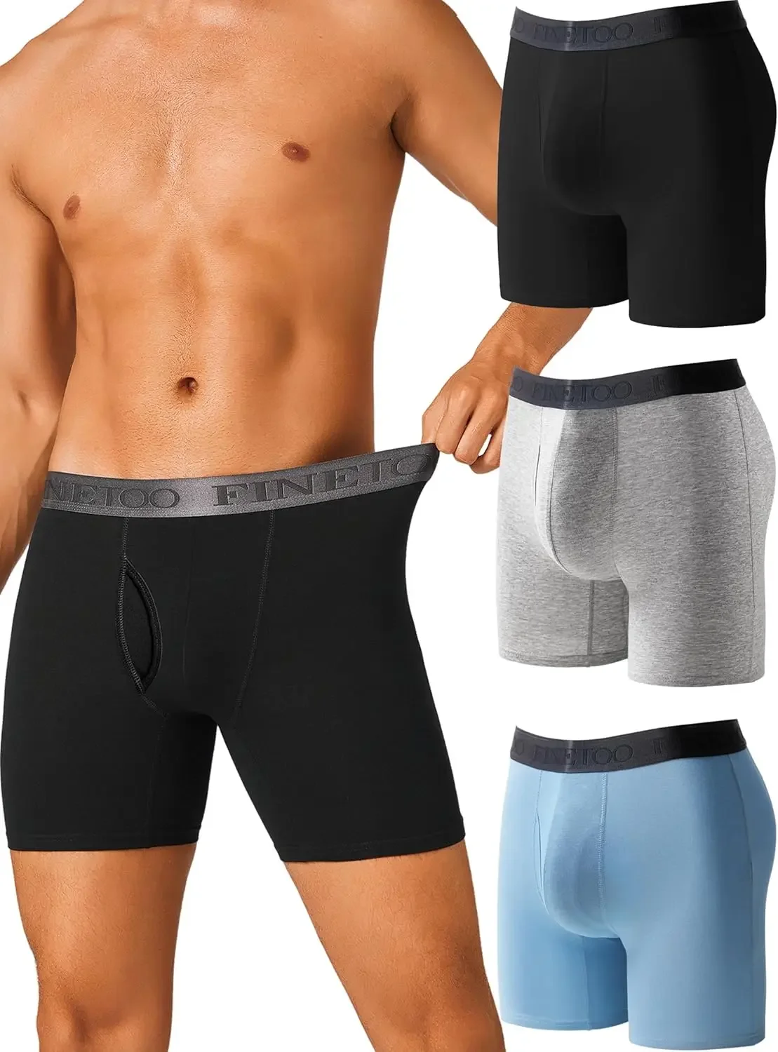 

Mens Underwear Boxer Briefs Soft Breathable Cotton Underwear Wide Waistband Men Underwear 3 Pack