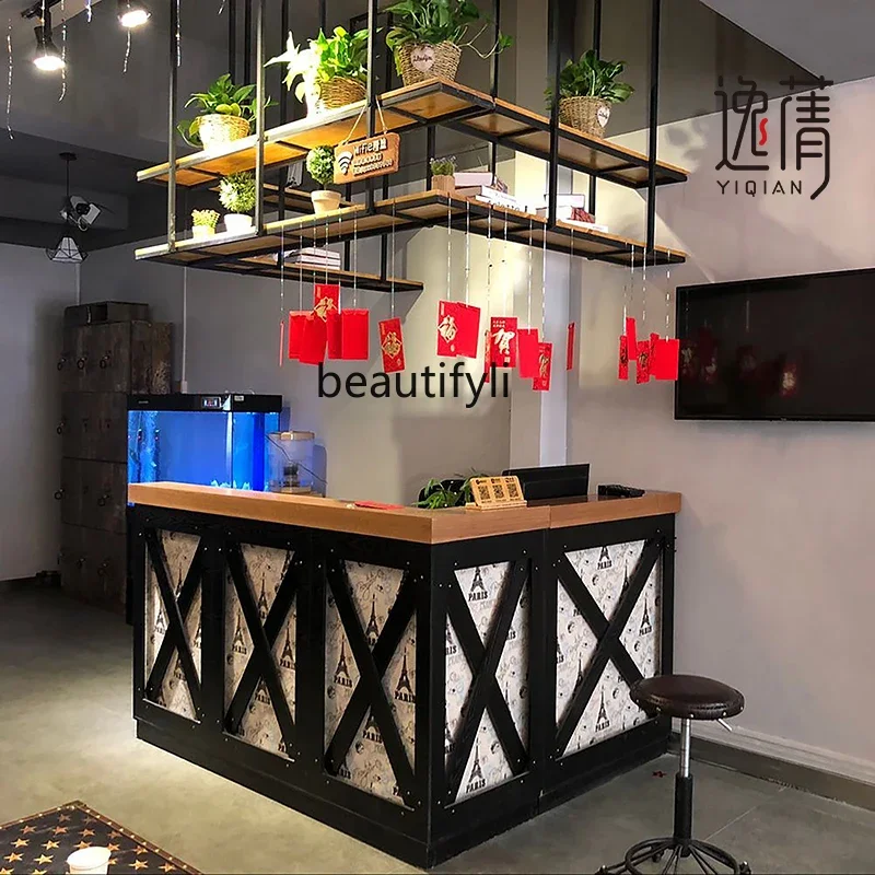 Industrial style casual bar cafe milk tea shop restaurant checkout page bakery marble countertop